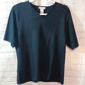 Talbots Y2K  Black V-Neck Soft 100%  Silk Knit Short Sleeve Top XL